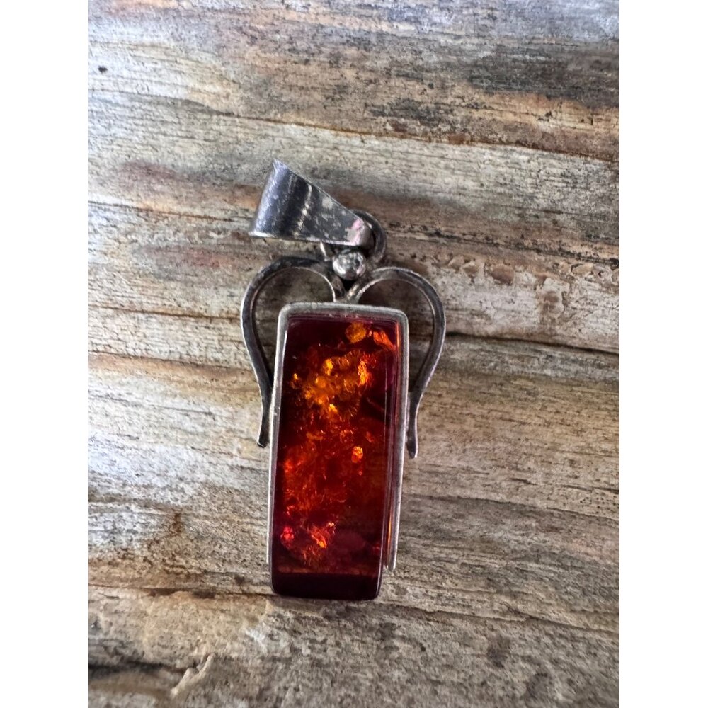 Amber Pendant W/Sterling Silver 925 Angel Wing Design 6.15g - Picture 2 of 5